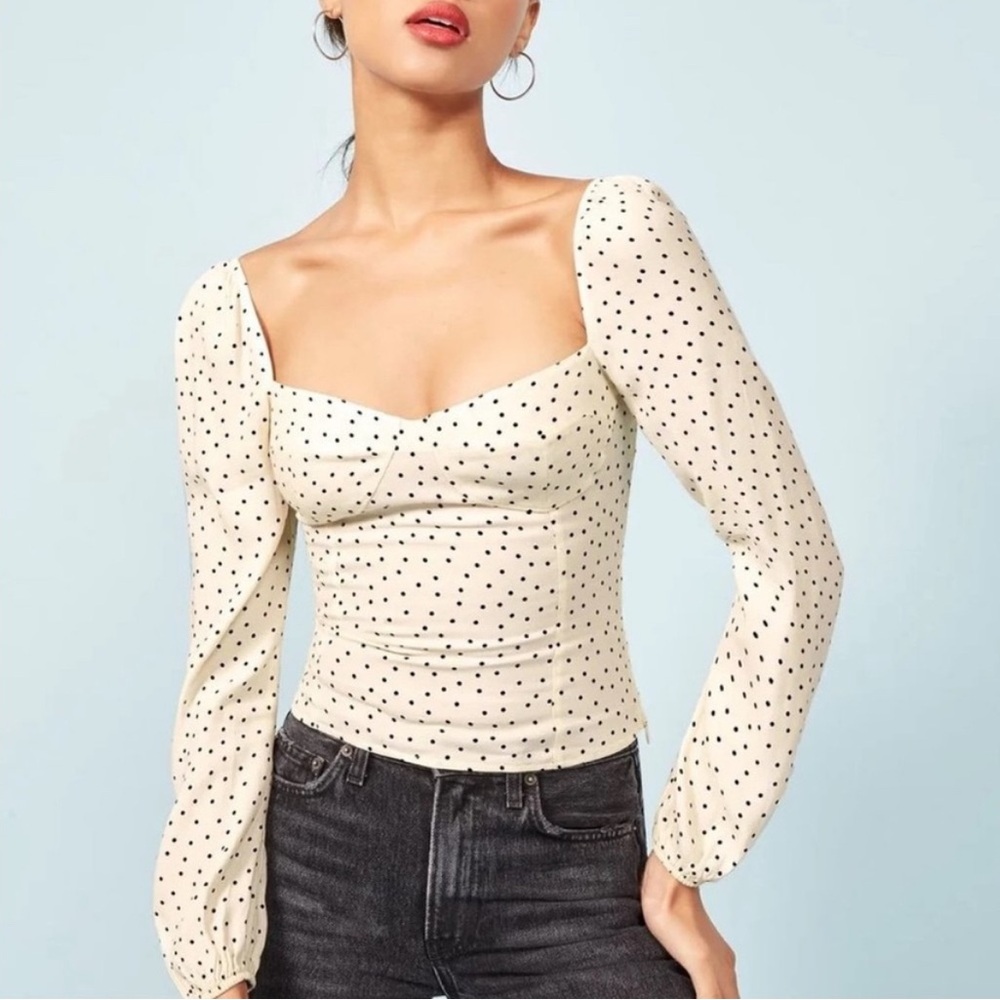 Reformation Polka Dot Long Sleeve Reign Top